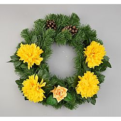 Dušičkový veniec s chryzantémami 30 cm, žltá