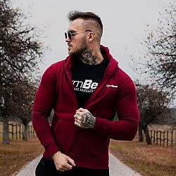 GymBeam Mikina Zipper Hoodie Burgundy White  M