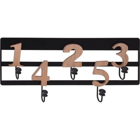 Nástenný vešiak 5 háčikov Numeros, čierna