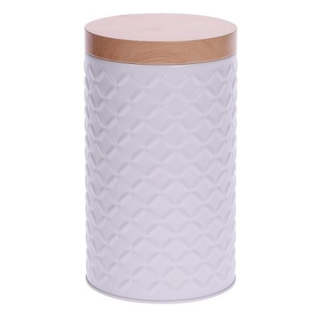 Plechová dóza Wooden pr. 11 cm, biela