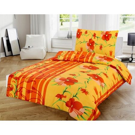 Jahu Bavlnené obliečky Kvetiny oranžová, 140 x 200 cm, 70 x 90 cm