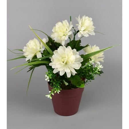 Umelá kvetina Chryzantéma v kvetináči 22 cm, biela